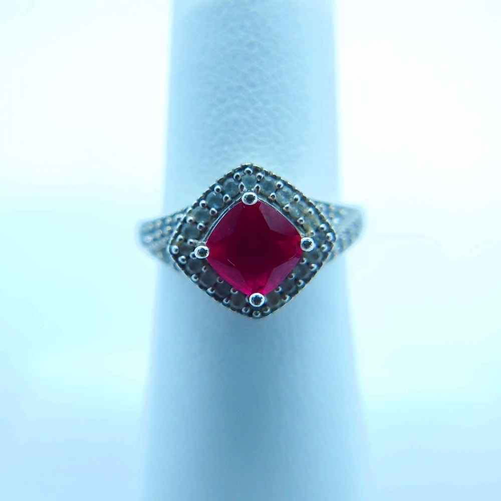 Lab Grown Ruby In 925 Silver And White Sapphires - image 4